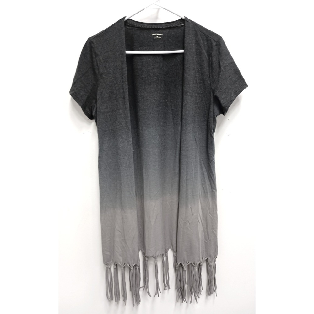 RuffHewn BOHO Cardigan Womens Medium Gray Ombre Fringe Short Sleeve Open
